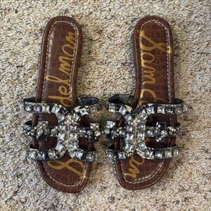 Sam Edelman Silver and Brown Sandals with Rhinestone Straps